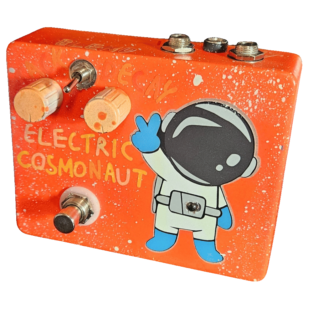 Electric Cosmonaut prototype pedal with cartoon cosmonaut artwork